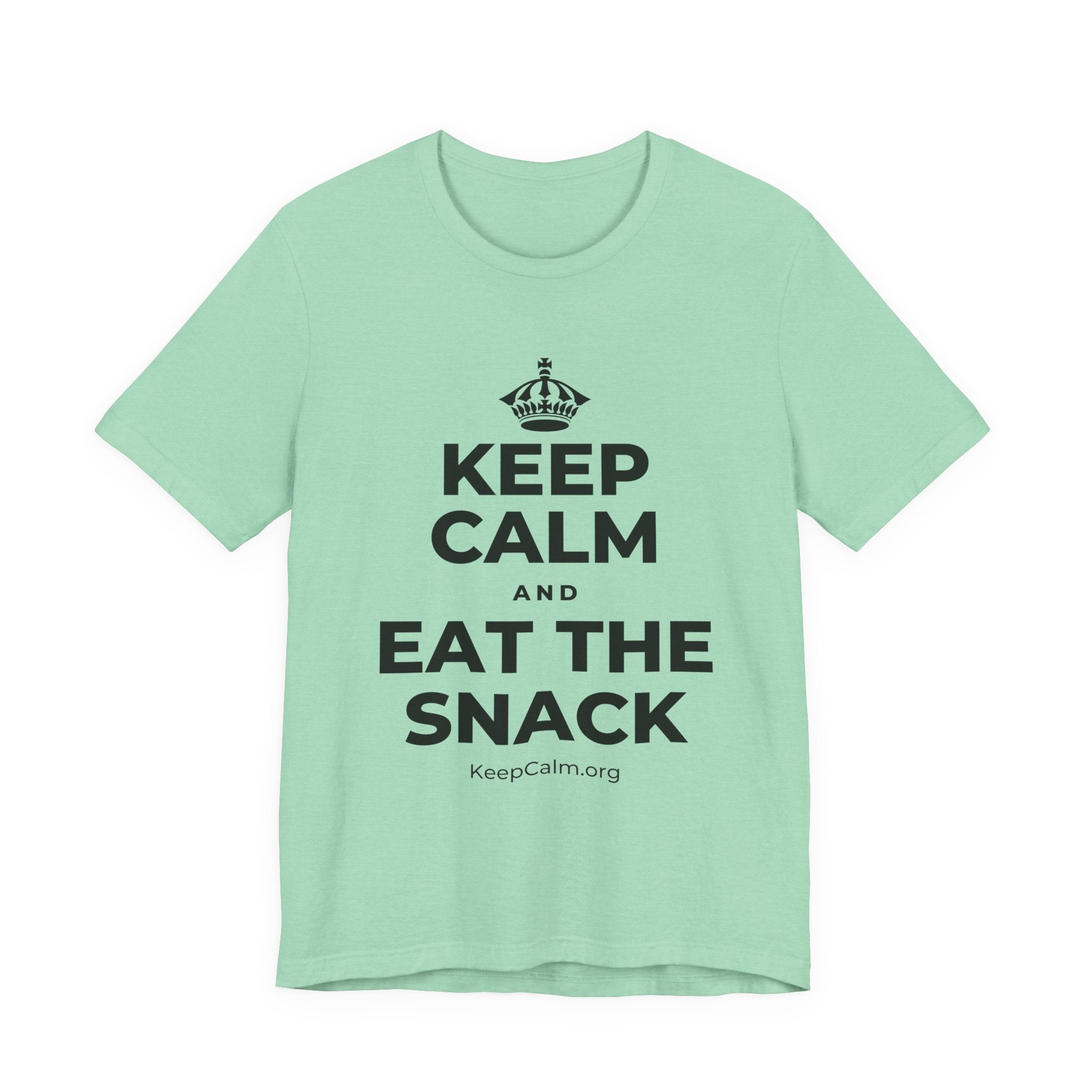 KEEP CALM AND EAT THE SNACK T-Shirt (Baby Blue–Silver)