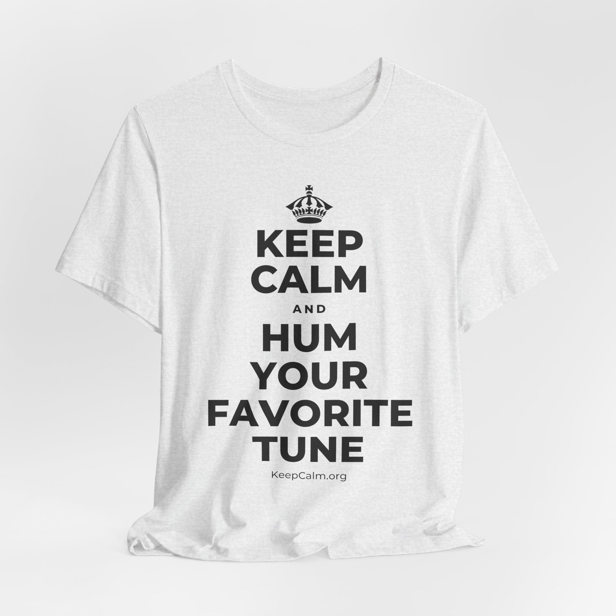 KEEP CALM AND HUM YOUR FAVORITE TUNE T-Shirt (Soft Cream–Heather Mauve)