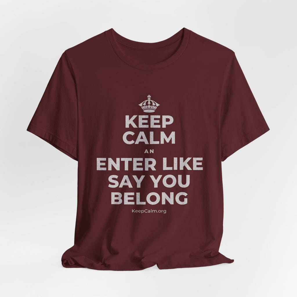 KEEP CALM AN ENTER LIKE SAY YOU BELONG T-Shirt (Baby Blue–Silver)