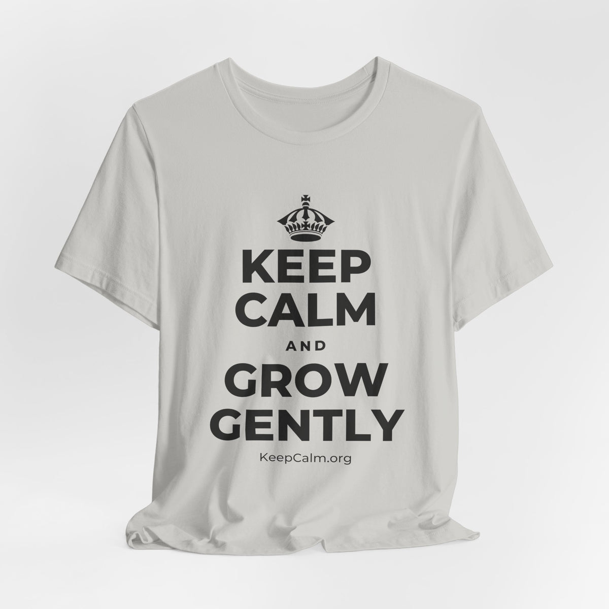 KEEP CALM AND GROW GENTLY T-Shirt (Baby Blue–Silver)