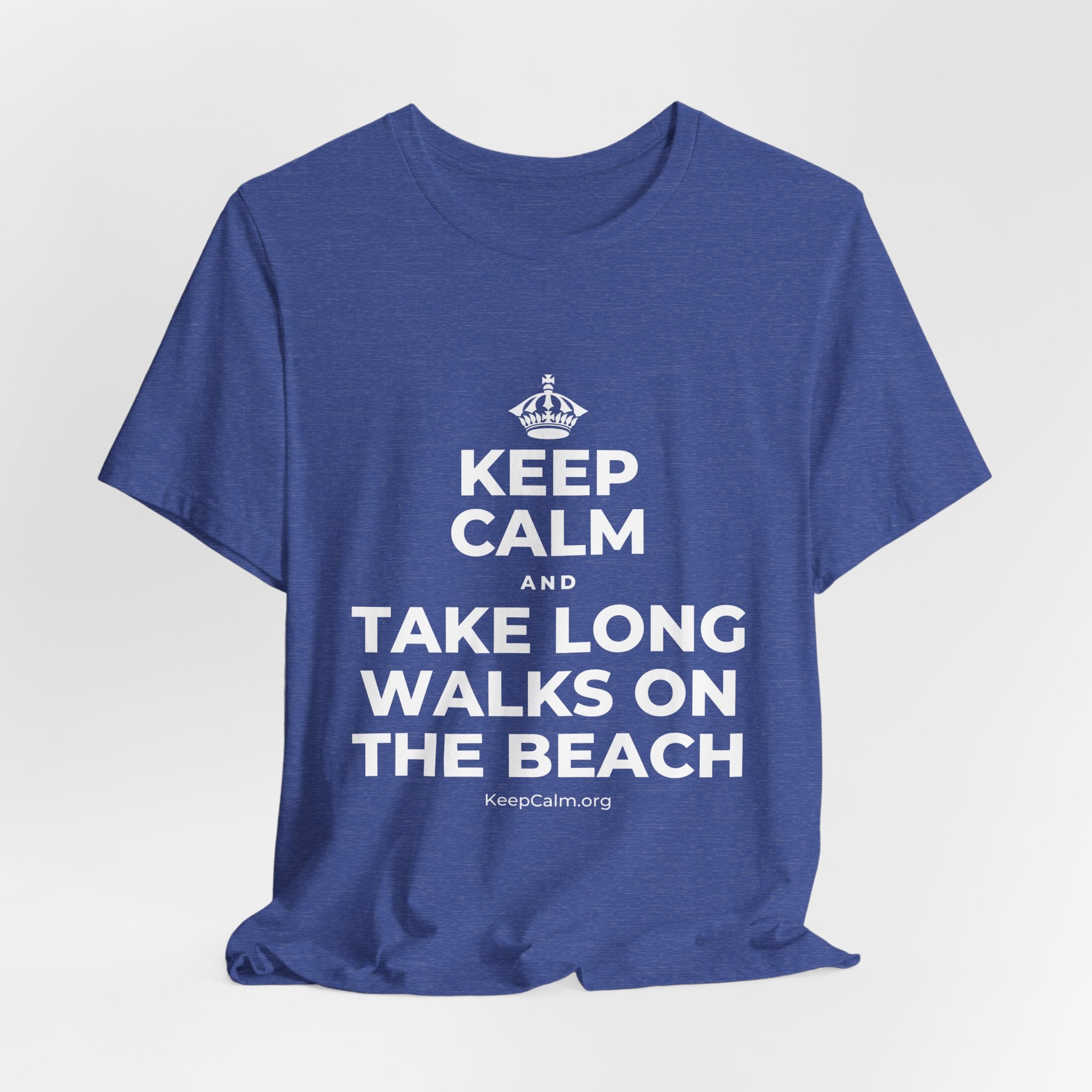 KEEP CALM AND TAKE LONG WALKS ON THE BEACH T-Shirt (Baby Blue–Silver)