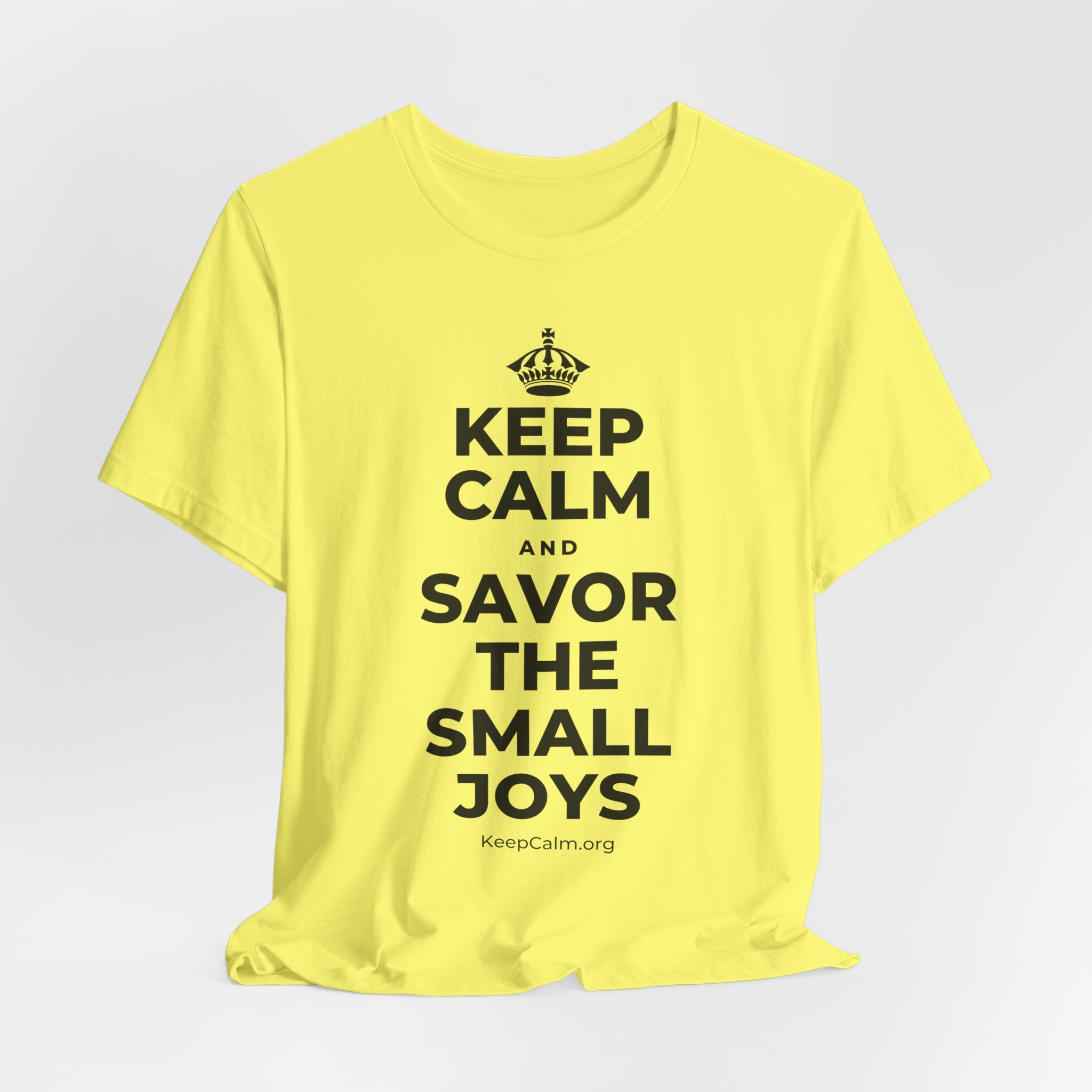 KEEP CALM AND SAVOR THE SMALL JOYS T-Shirt (Soft Cream–Heather Mauve)