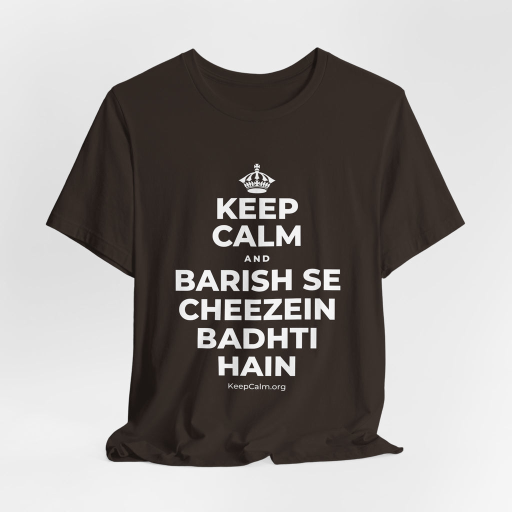 KEEP CALM AND BARISH SE CHEEZEIN BADHTI HAIN T-Shirt (Soft Cream–Heather Mauve)