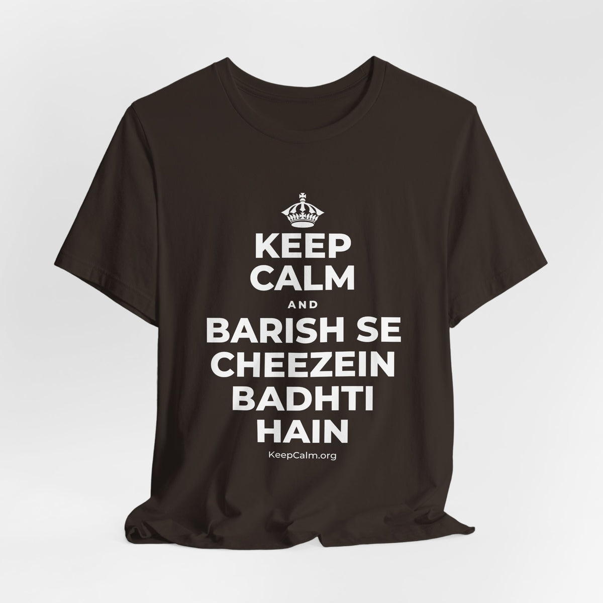 KEEP CALM AND BARISH SE CHEEZEIN BADHTI HAIN T-Shirt (Soft Cream–Heather Mauve)