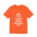 KEEP CALM AND GATHER WHAT YOU'RE GRATEFUL FOR T-Shirt (Baby Blue–Silver)