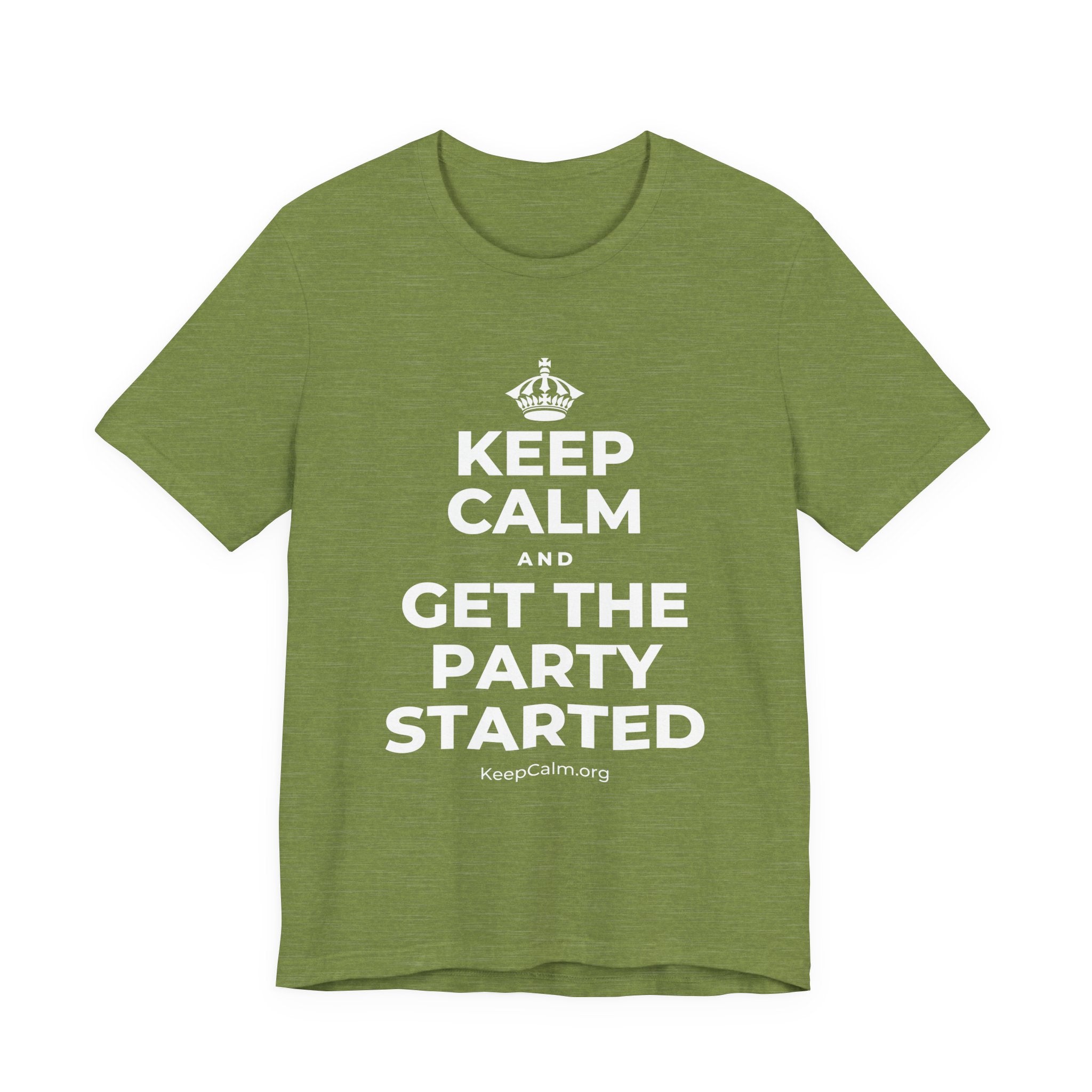 KEEP CALM AND GET THE PARTY STARTED T-Shirt (Baby Blue–Silver)