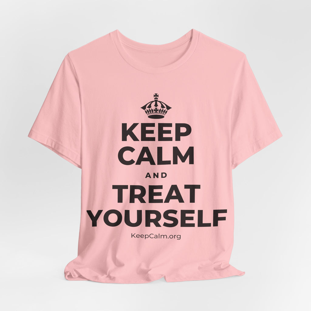 KEEP CALM AND TREAT YOURSELF T-Shirt (White–Asphalt)
