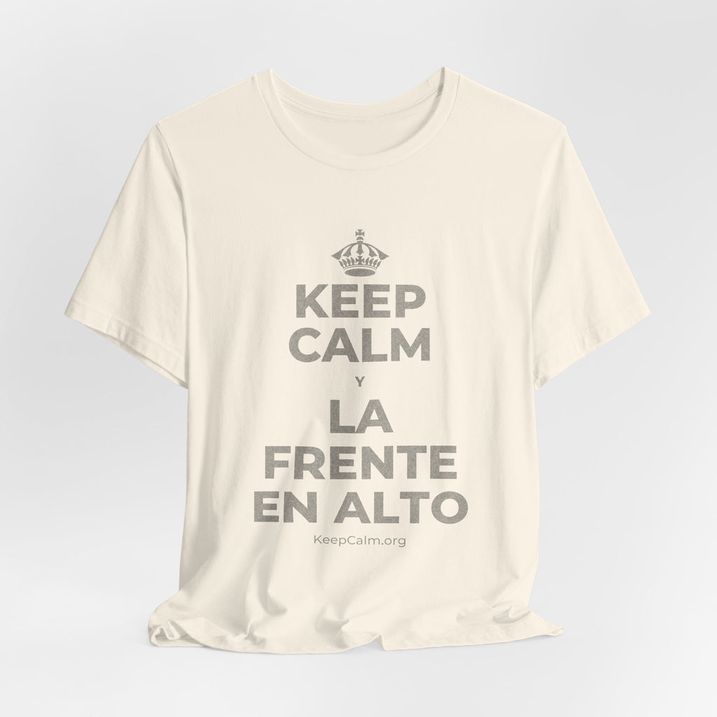 KEEP CALM Y LA FRENTE EN ALTO T-Shirt (White–Asphalt)