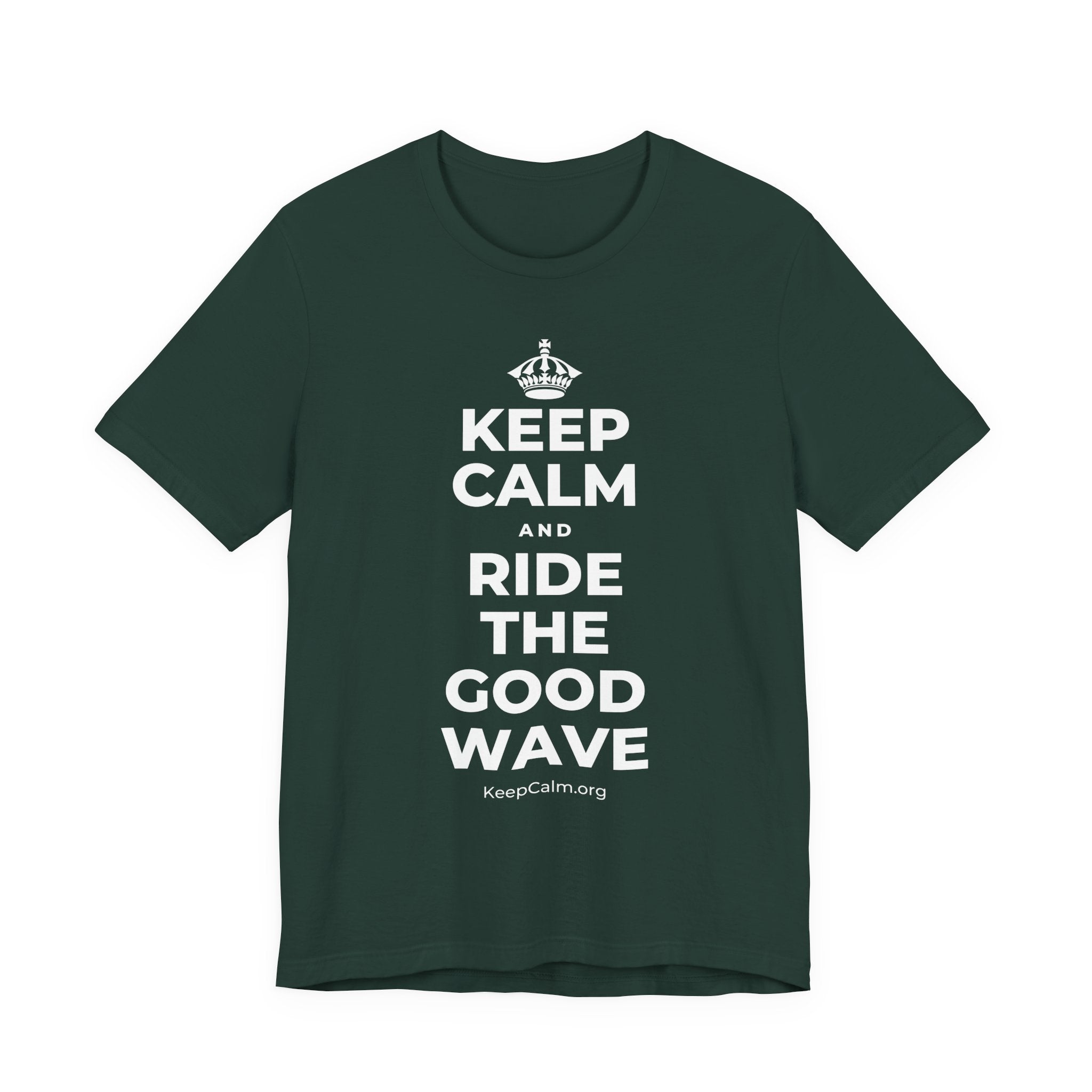 KEEP CALM AND RIDE THE GOOD WAVE T-Shirt (White–Asphalt)