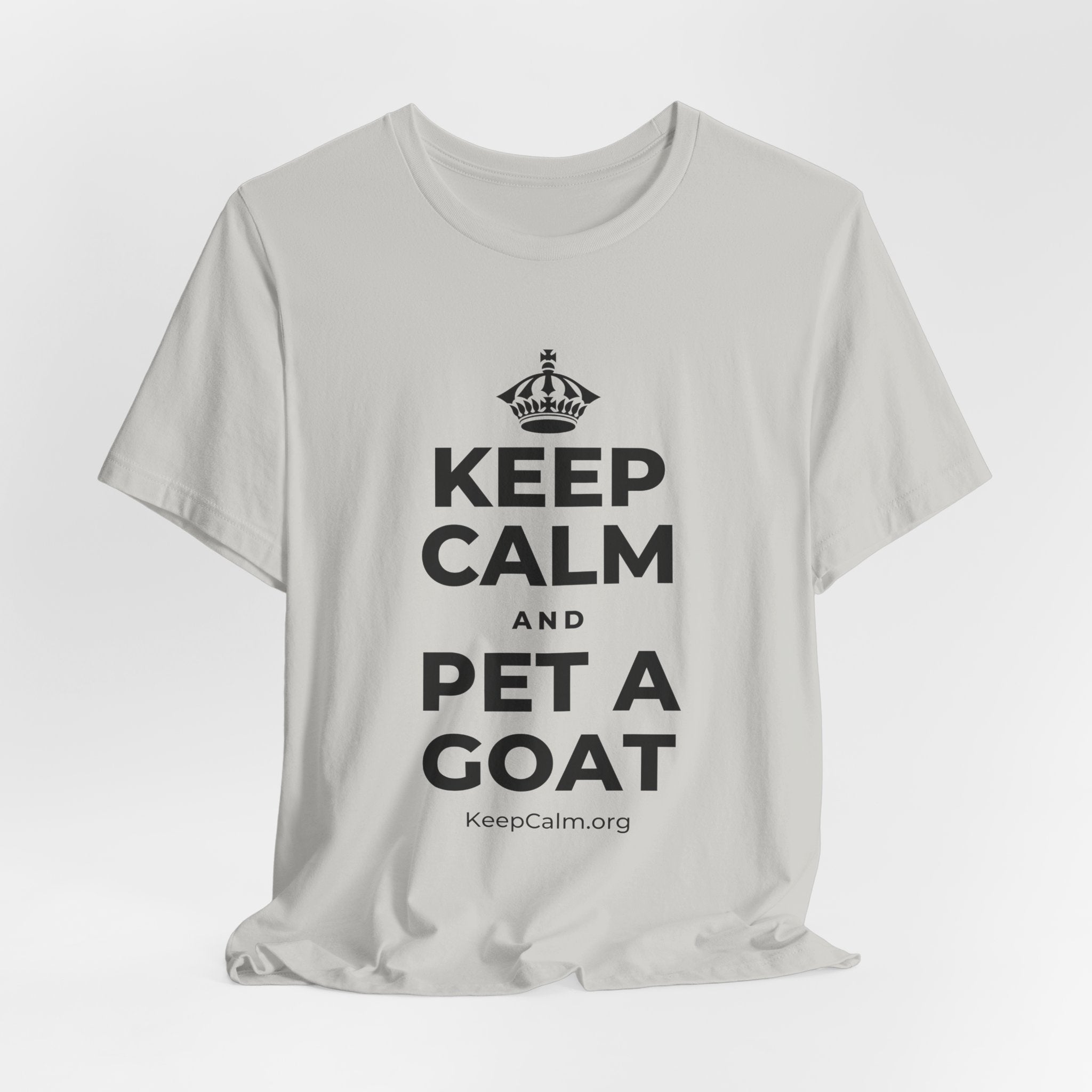 KEEP CALM AND PET A GOAT T-Shirt (Baby Blue–Silver)