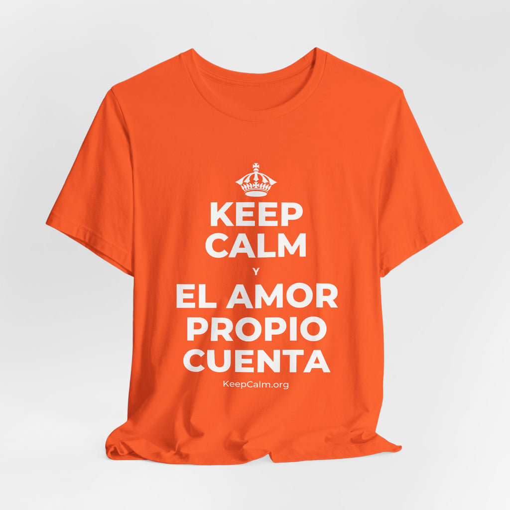 KEEP CALM Y EL AMOR PROPIO CUENTA T-Shirt (Baby Blue–Silver)