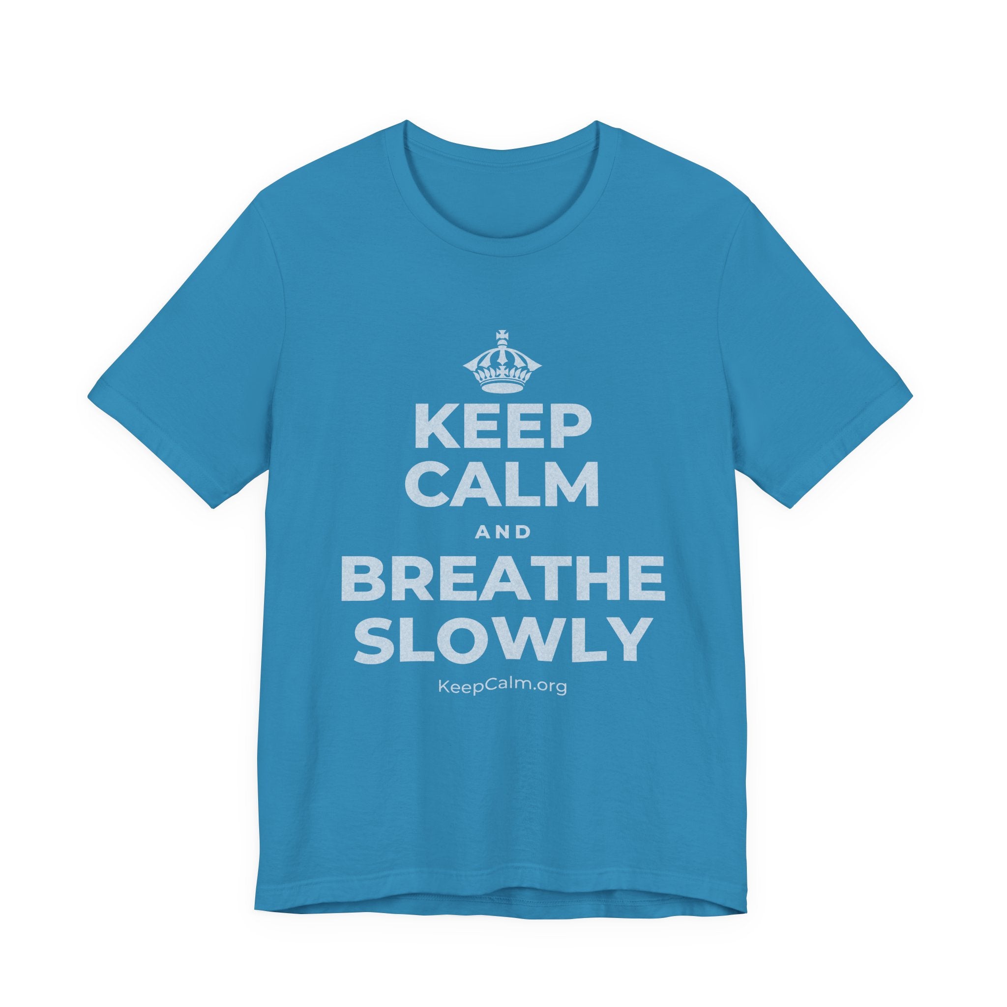KEEP CALM AND BREATHE SLOWLY T-Shirt (White–Asphalt)