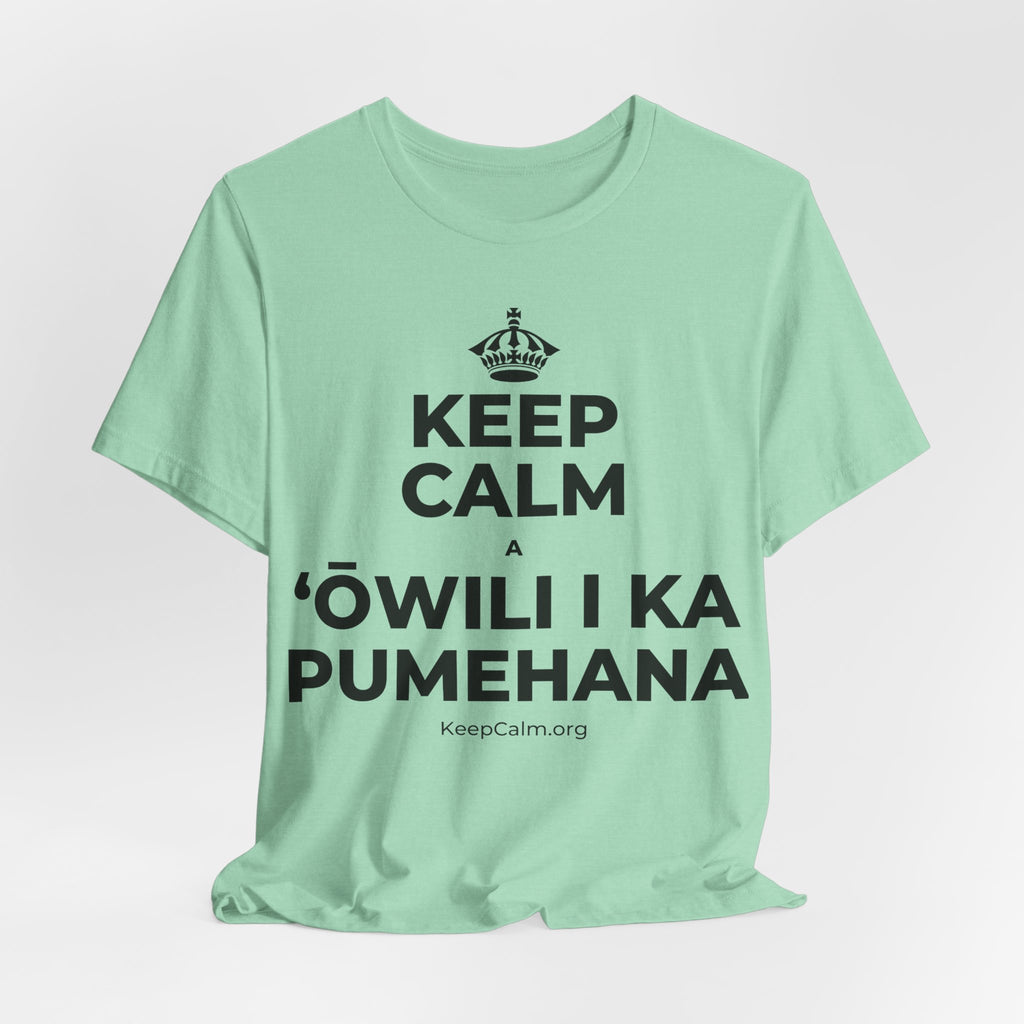 KEEP CALM A ʻŌWILI I KA PUMEHANA T-Shirt (Baby Blue–Silver)
