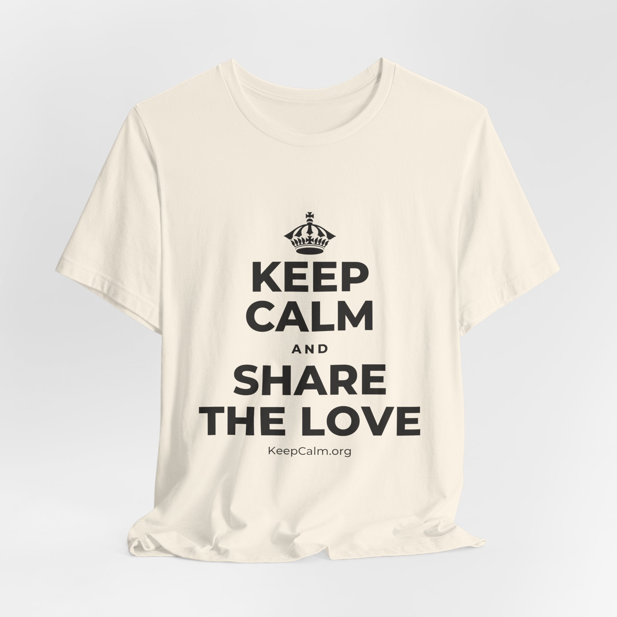KEEP CALM AND SHARE THE LOVE T-Shirt (White–Asphalt)