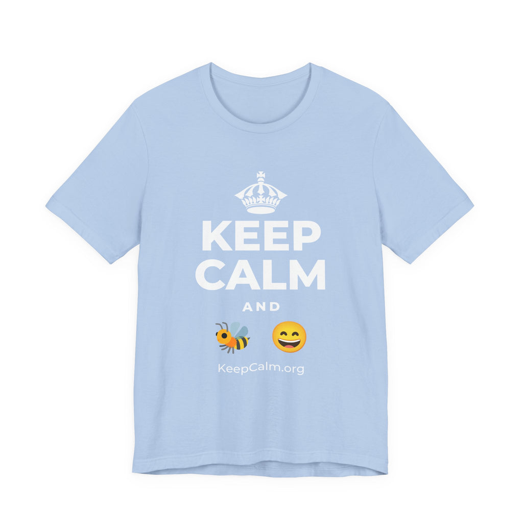 KEEP CALM AND 🐝 😄 T-Shirt (Baby Blue–Silver)