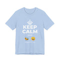 KEEP CALM AND 🐝 😄 T-Shirt (Baby Blue–Silver)