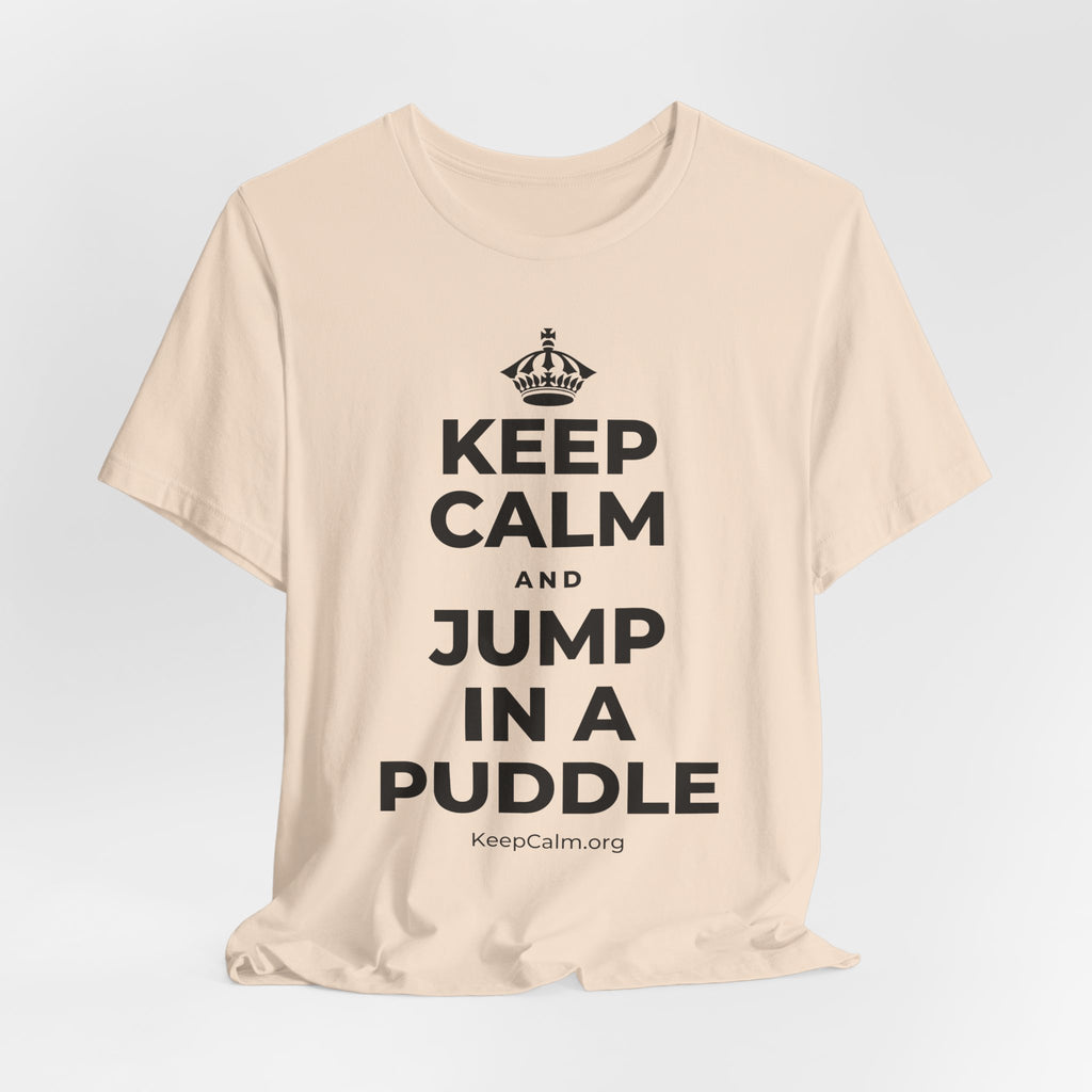 KEEP CALM AND JUMP IN A PUDDLE T-Shirt (Soft Cream–Heather Mauve)