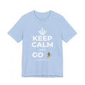 KEEP CALM AND GO 🏄 T-Shirt (Baby Blue–Silver)