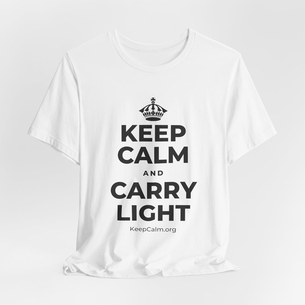 KEEP CALM AND CARRY LIGHT T-Shirt (White–Asphalt)