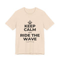 KEEP CALM AND RIDE THE WAVE T-Shirt (Soft Cream–Heather Mauve)