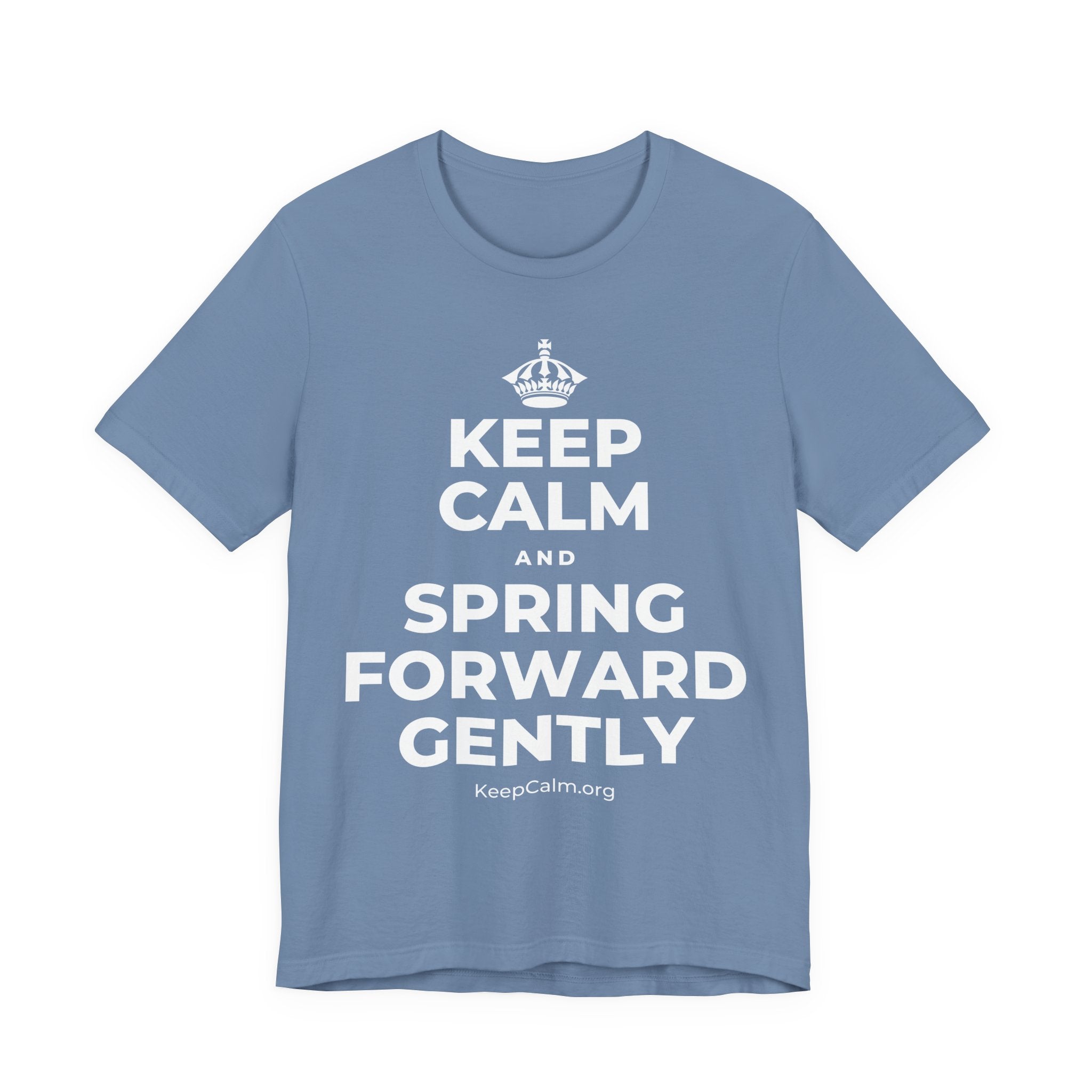 KEEP CALM AND SPRING FORWARD GENTLY T-Shirt (Soft Cream–Heather Mauve)
