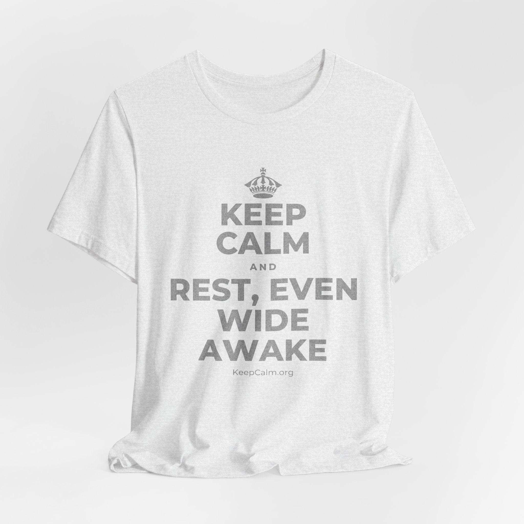 KEEP CALM AND REST, EVEN WIDE AWAKE T-Shirt (Soft Cream–Heather Mauve)