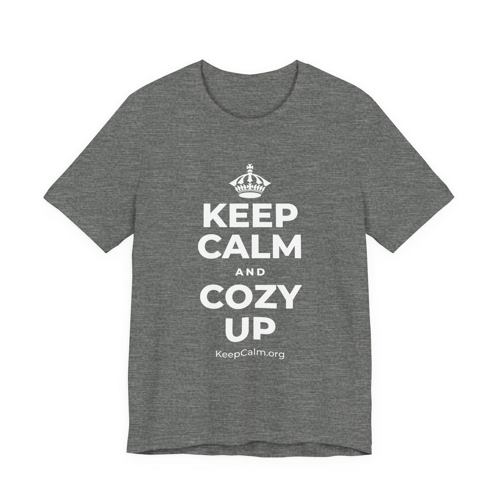KEEP CALM AND COZY UP T-Shirt (Baby Blue–Silver)