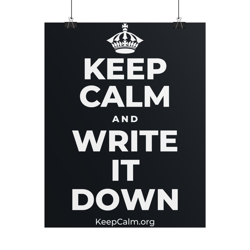 KEEP CALM AND WRITE IT DOWN Poster (Dark)