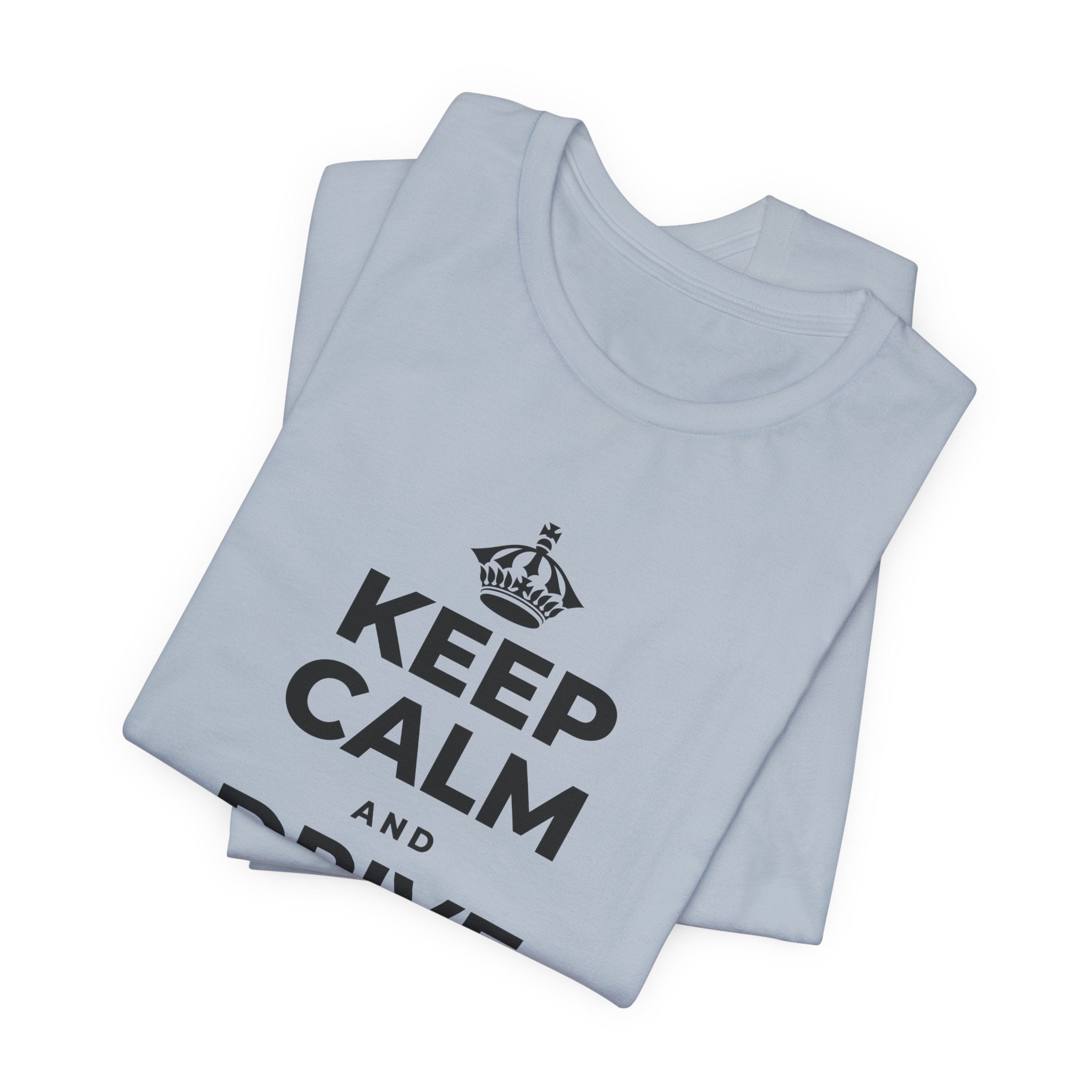 KEEP CALM AND DRIVE THE LONG WAY T-Shirt (White–Asphalt)