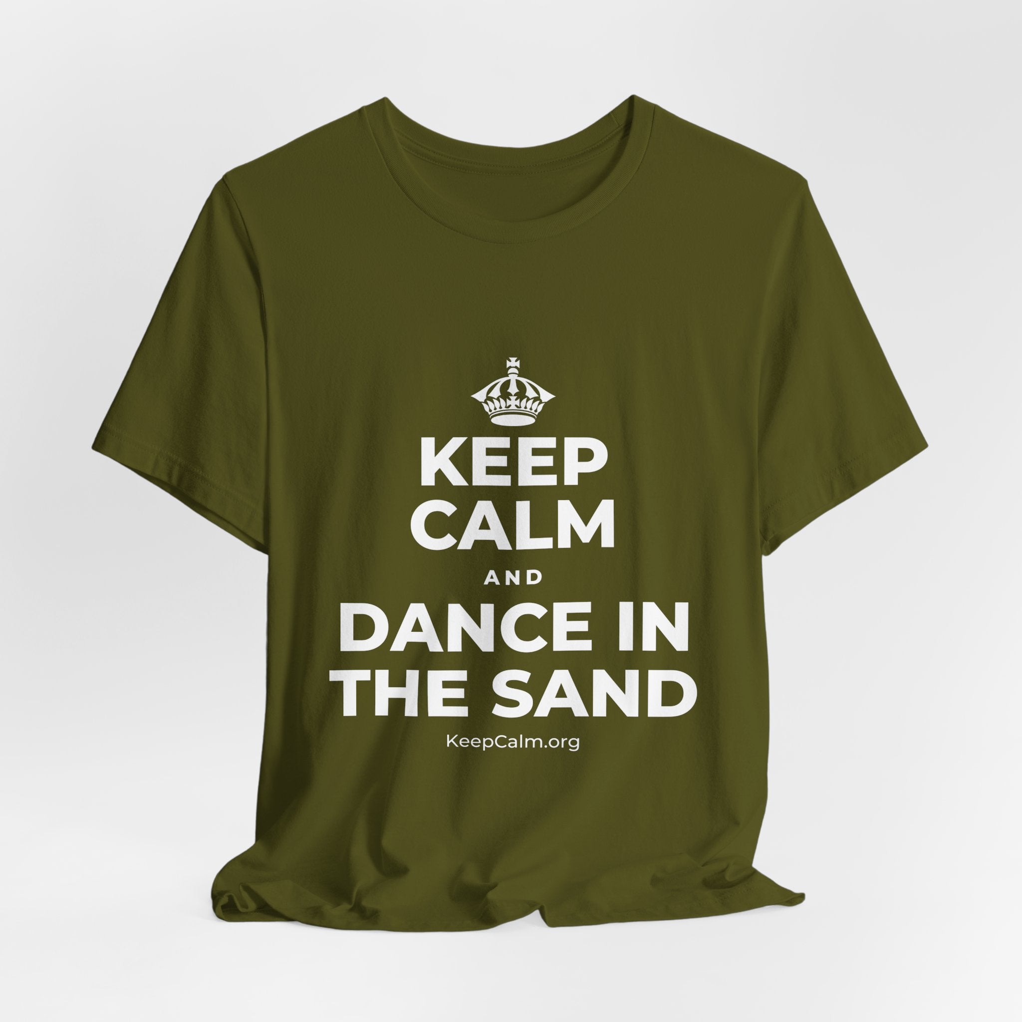 KEEP CALM AND DANCE IN THE SAND T-Shirt (Baby Blue–Silver)