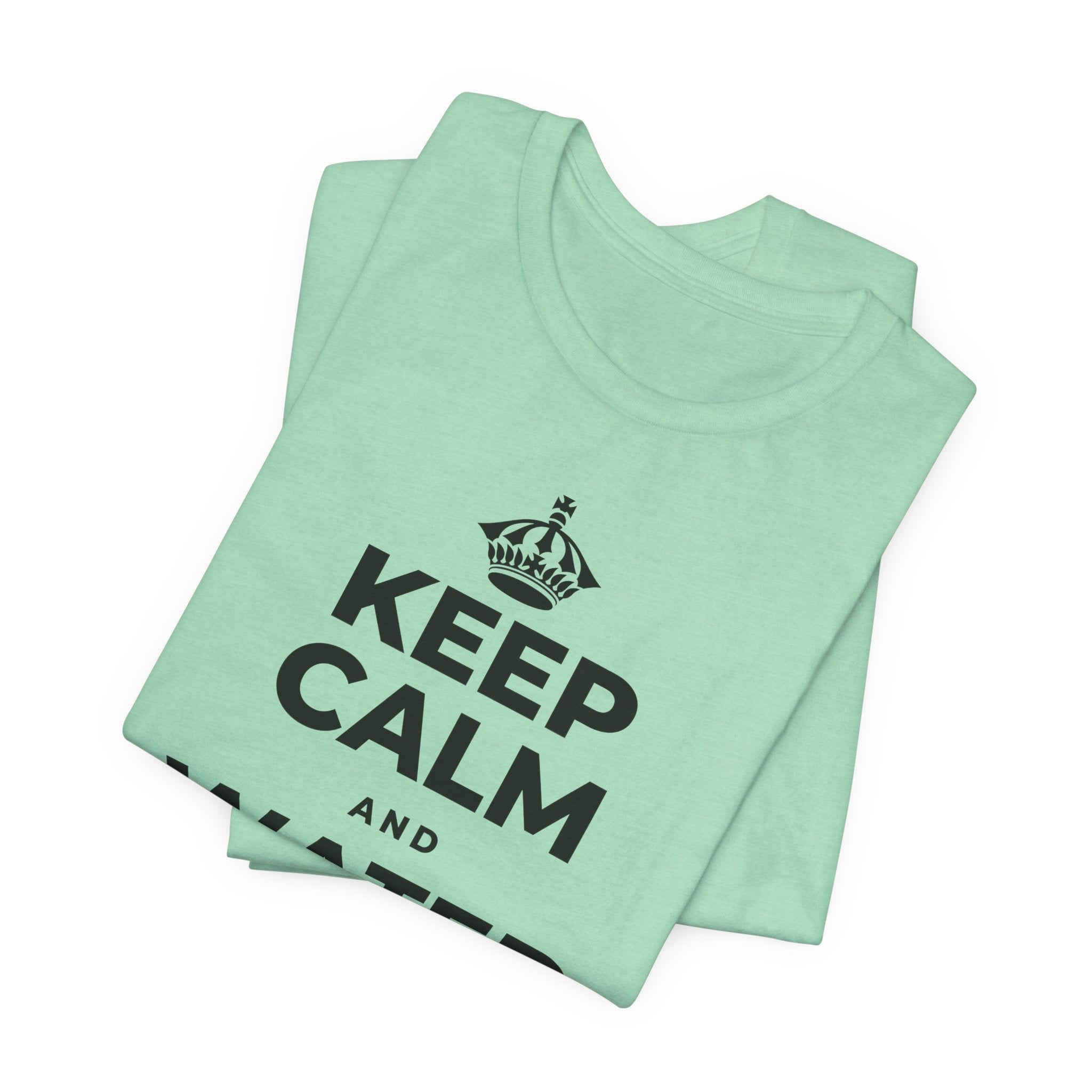 KEEP CALM AND WATER A PLANT T-Shirt (Baby Blue–Silver)