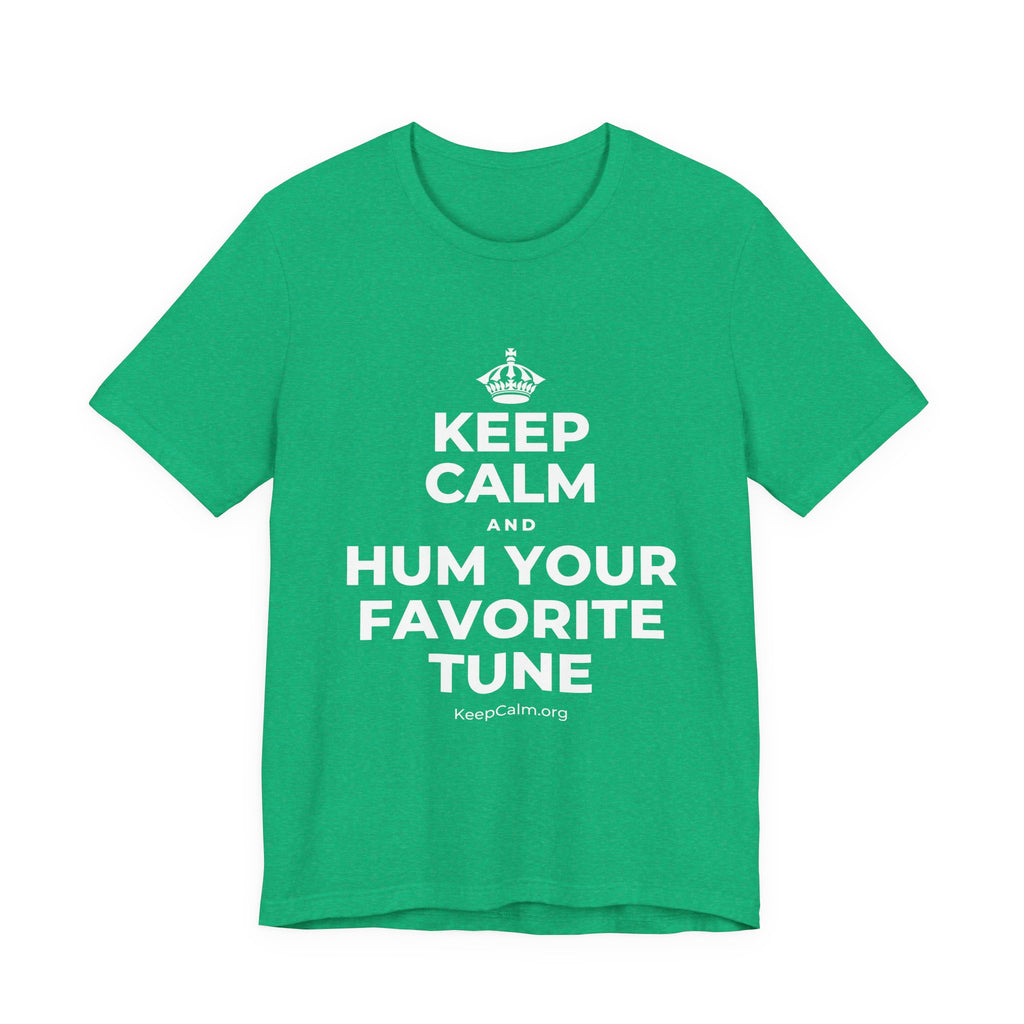 KEEP CALM AND HUM YOUR FAVORITE TUNE T-Shirt (Baby Blue–Silver)