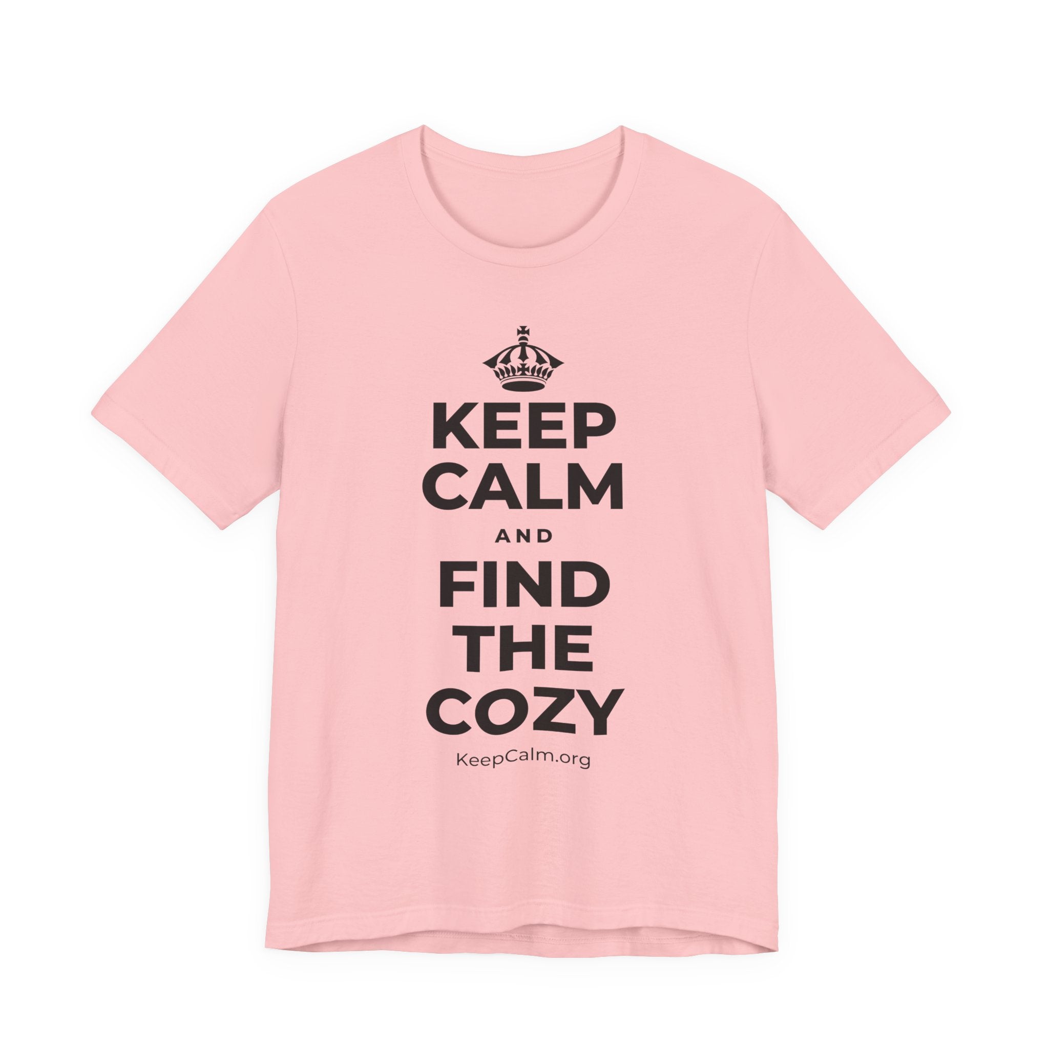 KEEP CALM AND FIND THE COZY T-Shirt (White–Asphalt)
