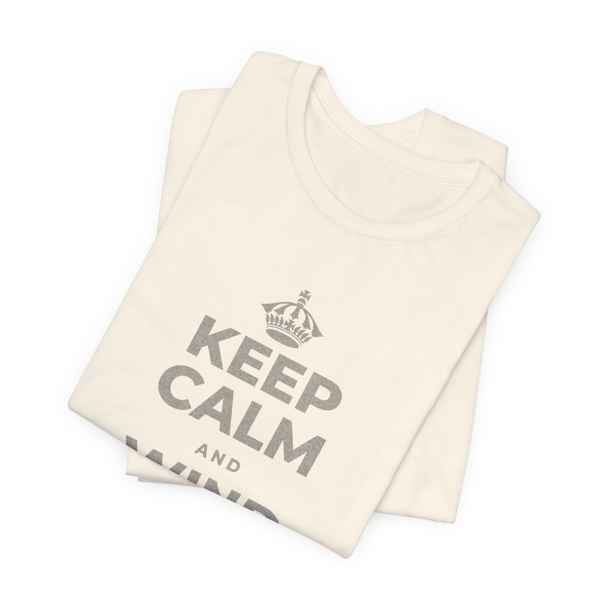 KEEP CALM AND WIND DOWN GENTLY T-Shirt (White–Asphalt)