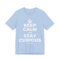 KEEP CALM AND STAY CURIOUS T-Shirt (Baby Blue–Silver)
