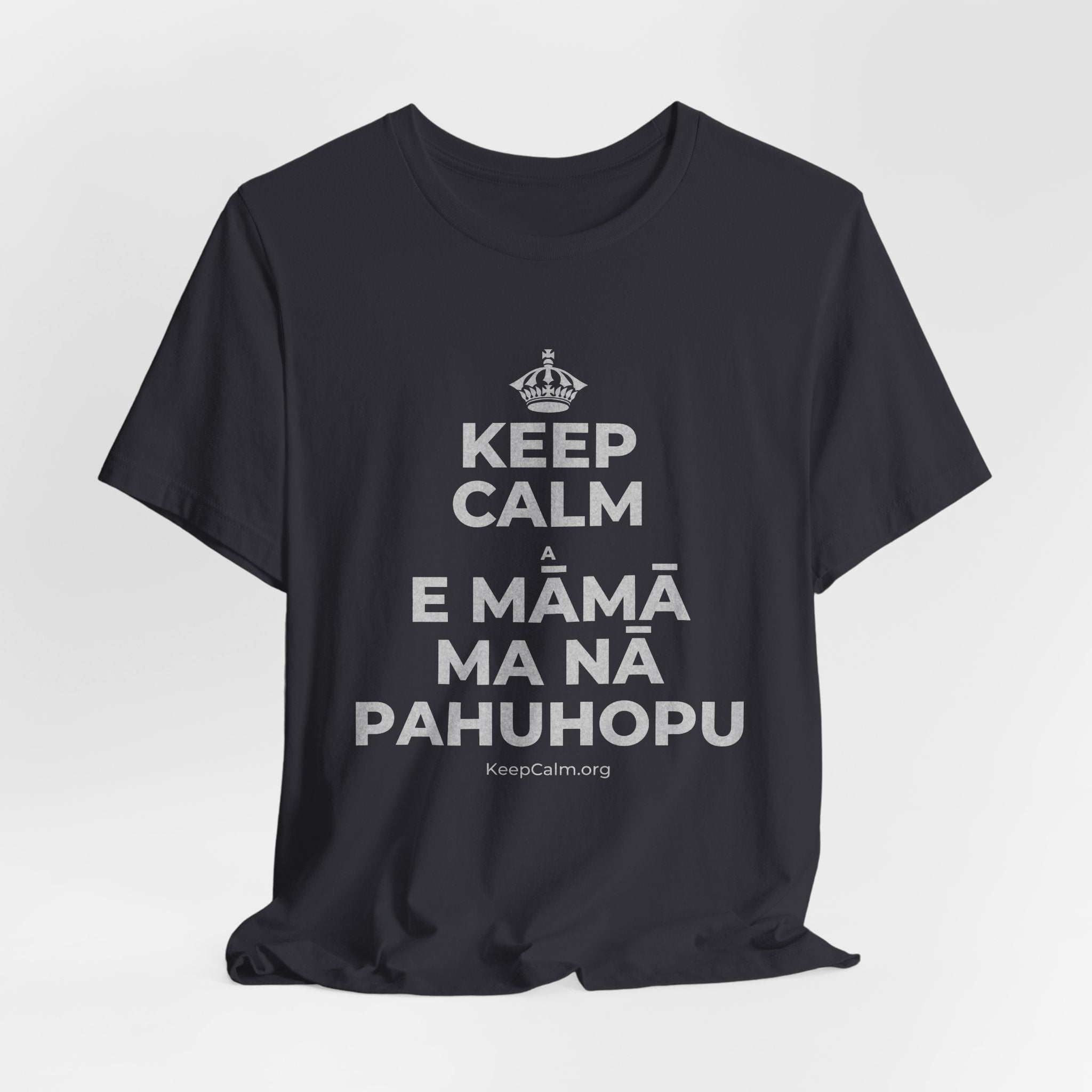 KEEP CALM A E MĀMĀ MA NĀ PAHUHOPU T-Shirt (Baby Blue–Silver)