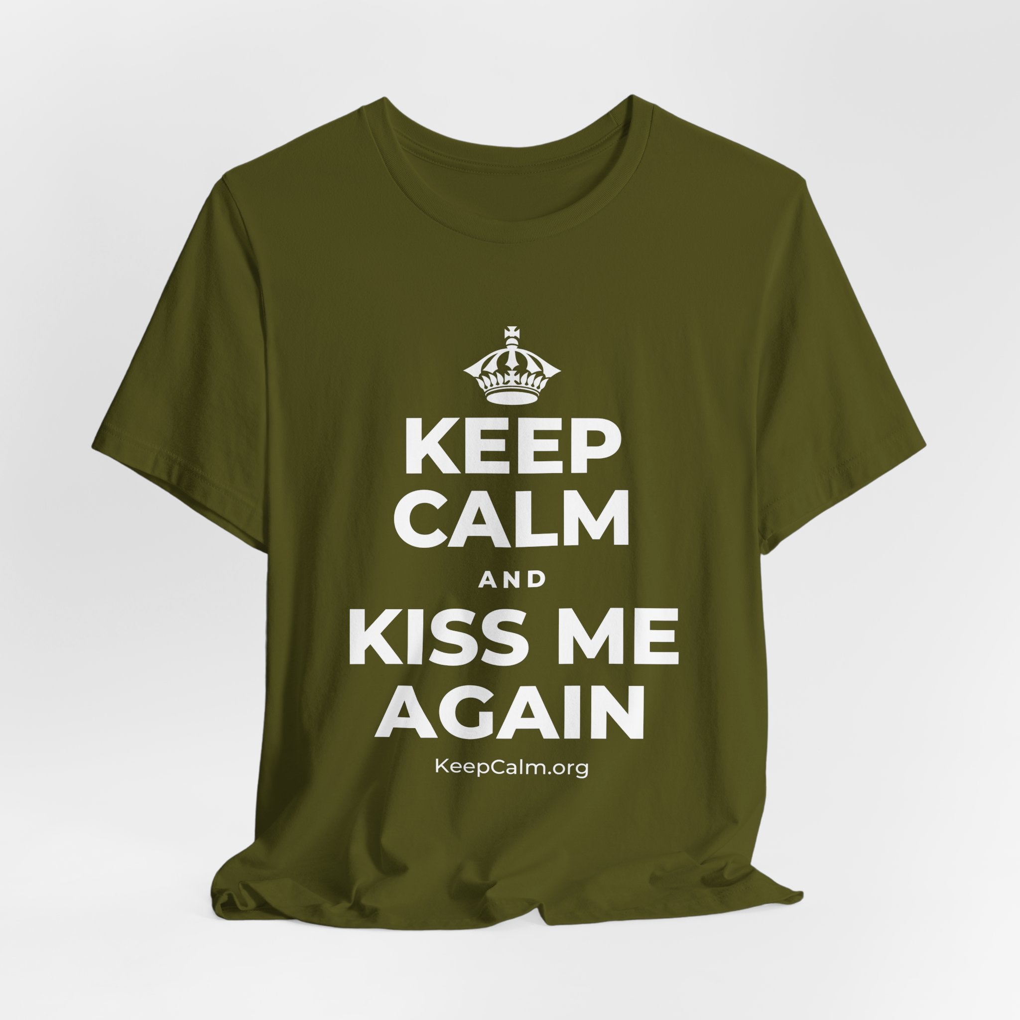 KEEP CALM AND KISS ME AGAIN T-Shirt (Baby Blue–Silver)
