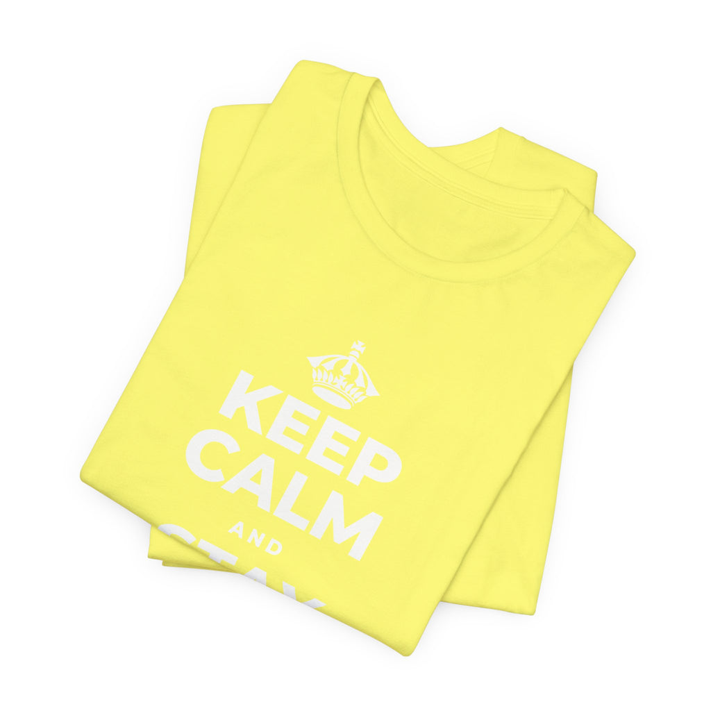 KEEP CALM AND STAY RIGHT HERE T-Shirt (Soft Cream–Heather Mauve)