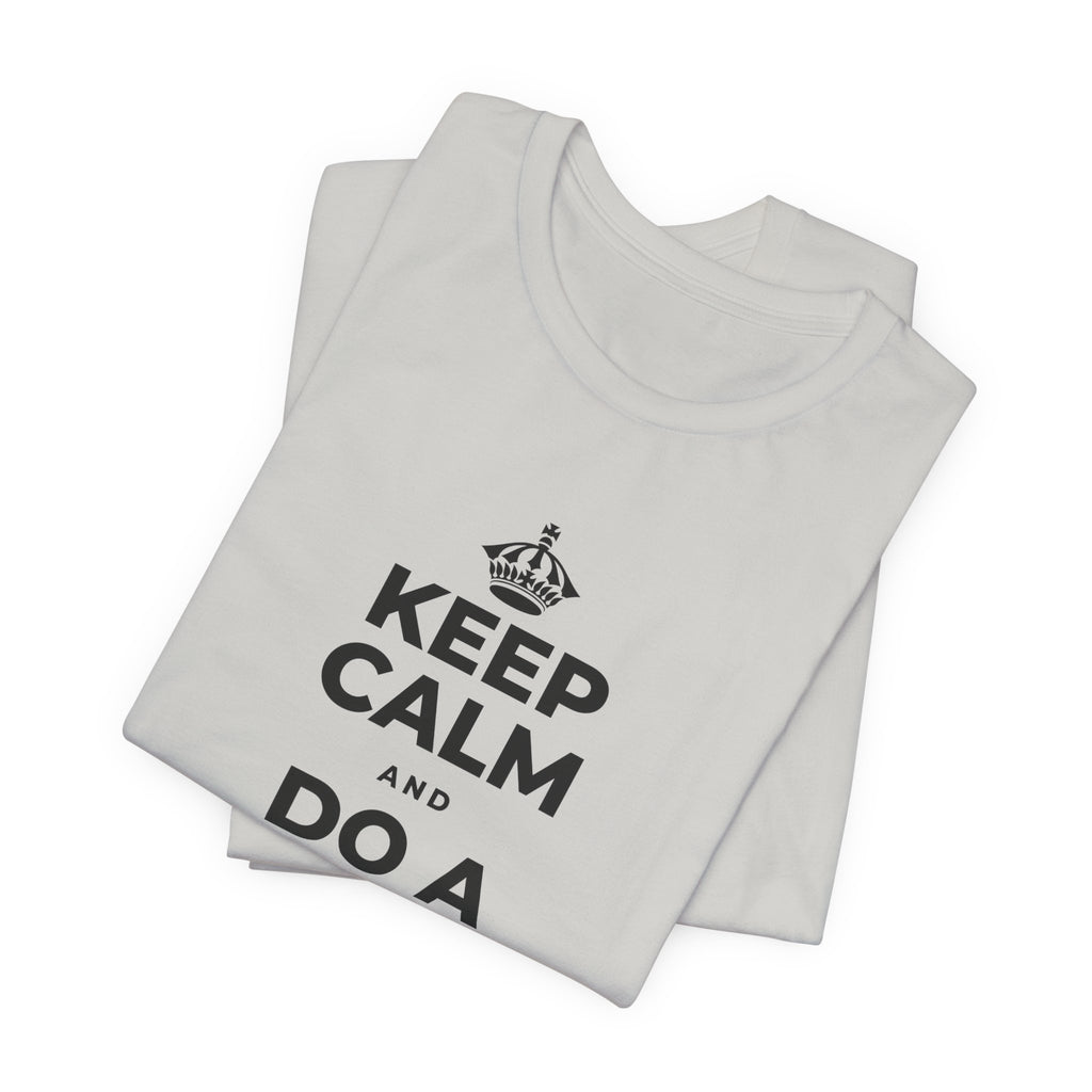 KEEP CALM AND DO A HAPPY LITTLE DANCE T-Shirt (Baby Blue–Silver)
