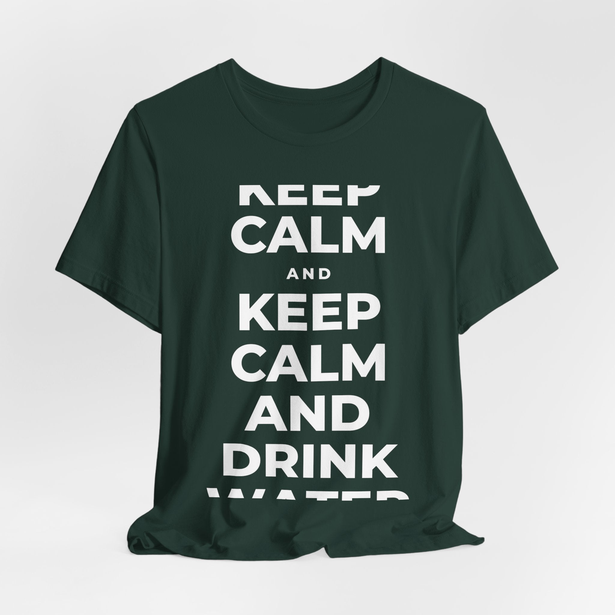 KEEP CALM AND DRINK WATER T-Shirt (White–Asphalt)