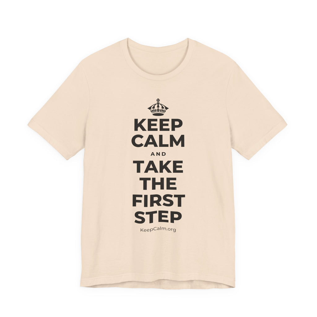 KEEP CALM AND TAKE THE FIRST STEP T-Shirt (Soft Cream–Heather Mauve)