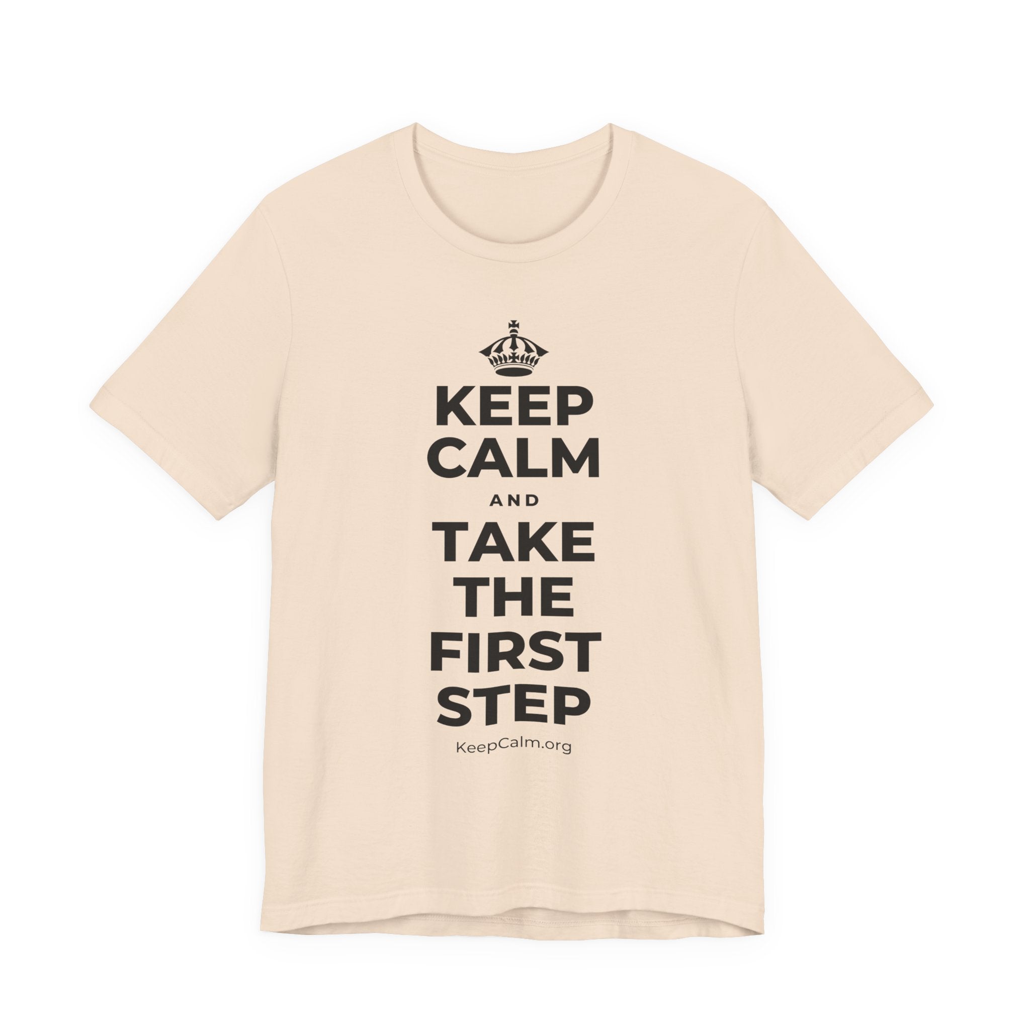 KEEP CALM AND TAKE THE FIRST STEP T-Shirt (Soft Cream–Heather Mauve)