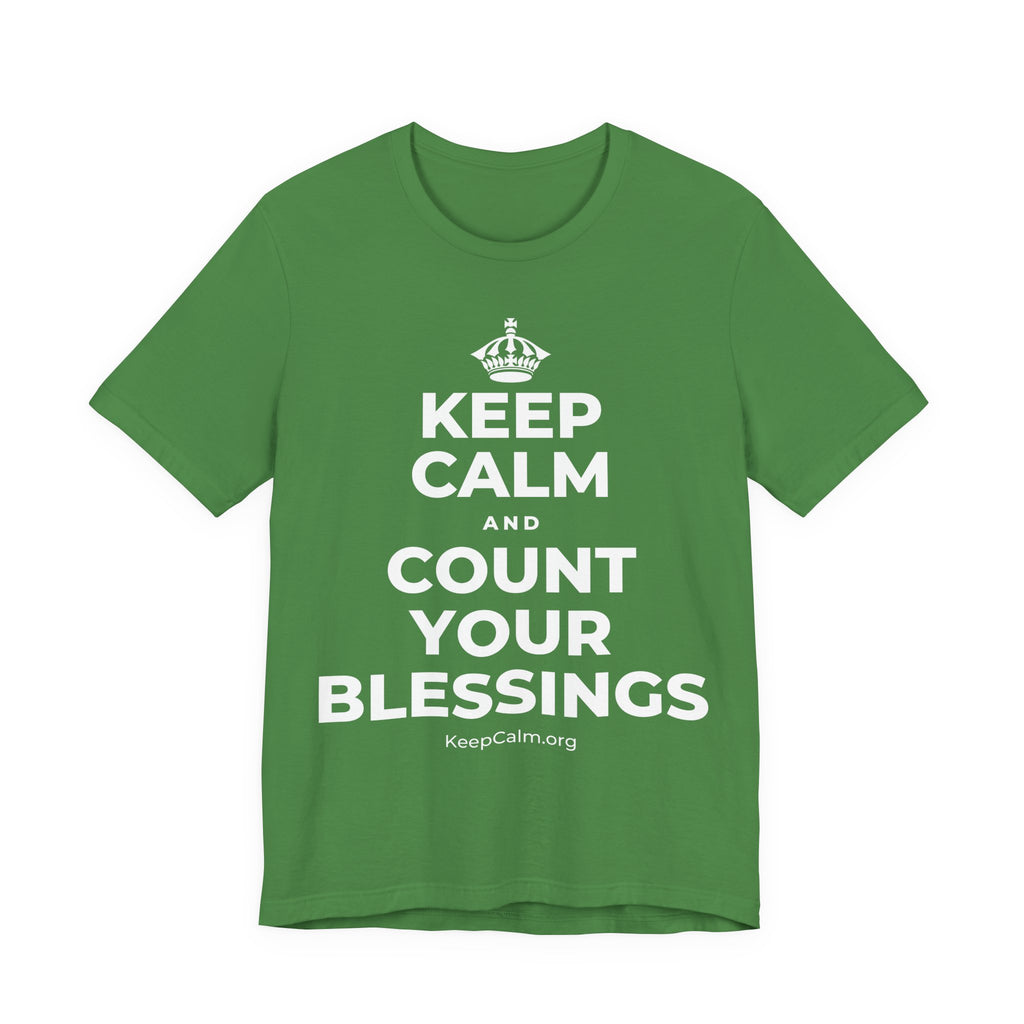 KEEP CALM AND COUNT YOUR BLESSINGS T-Shirt (Baby Blue–Silver)