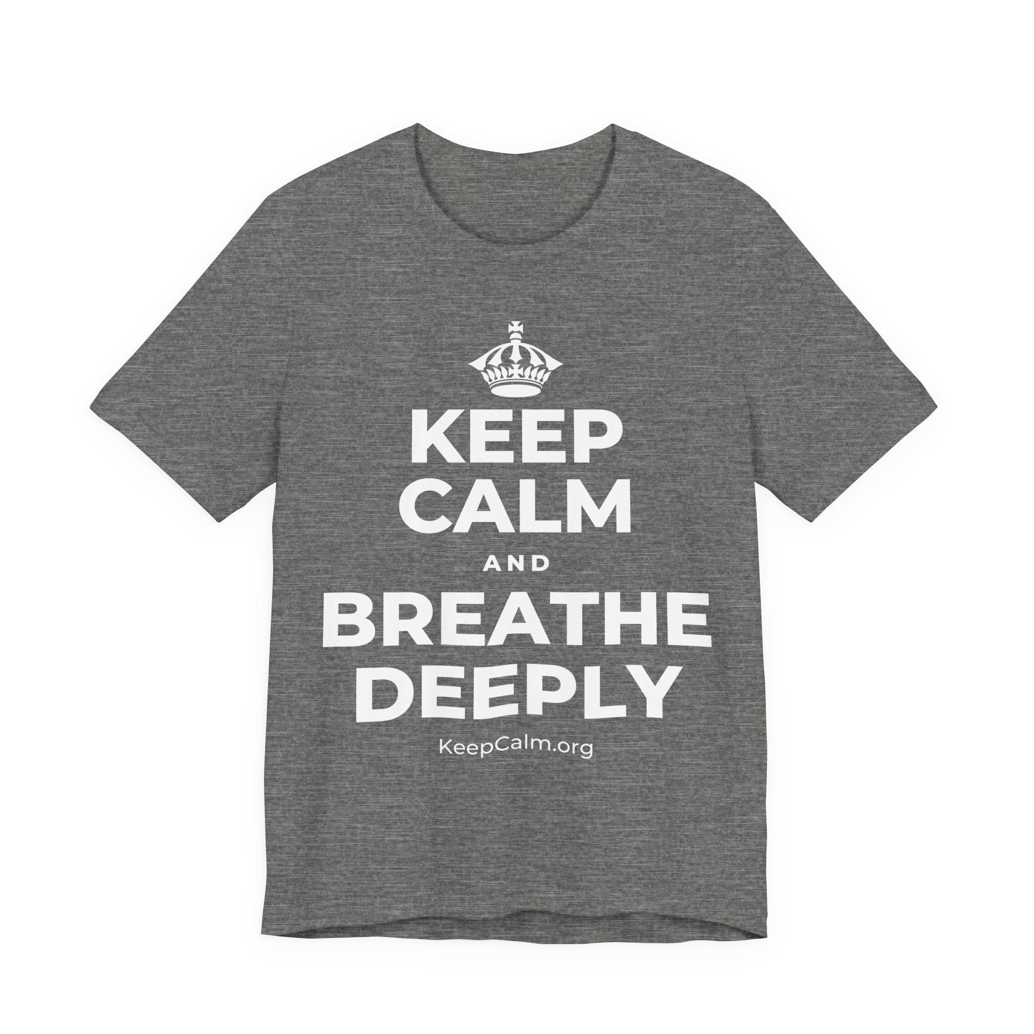 KEEP CALM AND BREATHE DEEPLY T-Shirt (Baby Blue–Silver)