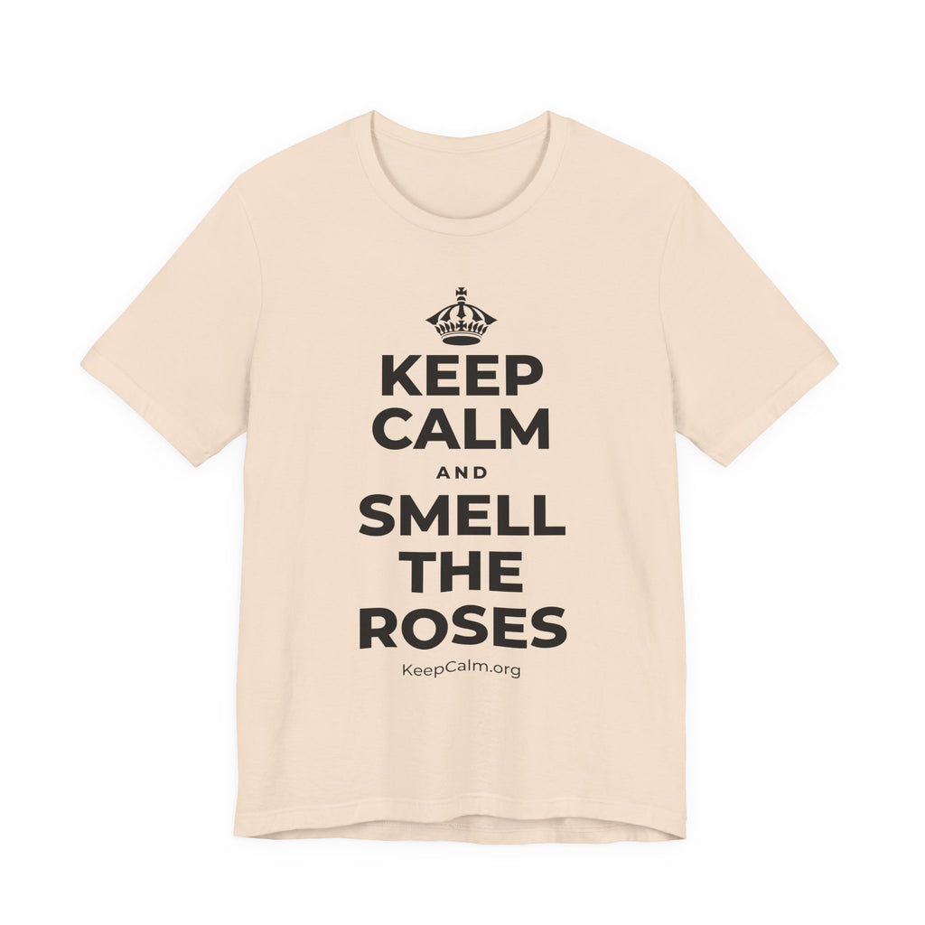 KEEP CALM AND SMELL THE ROSES T-Shirt (Soft Cream–Heather Mauve)