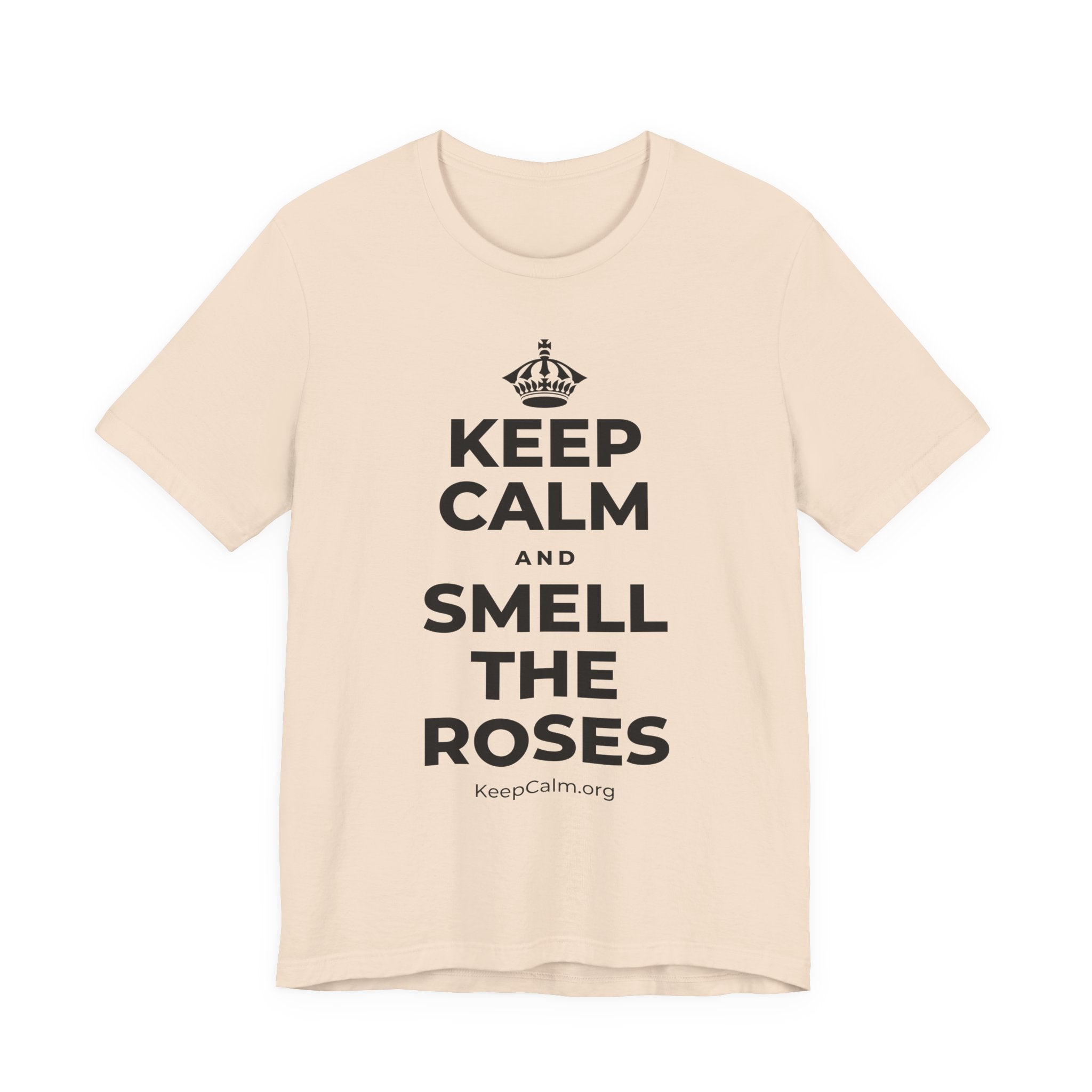 KEEP CALM AND SMELL THE ROSES T-Shirt (Soft Cream–Heather Mauve)