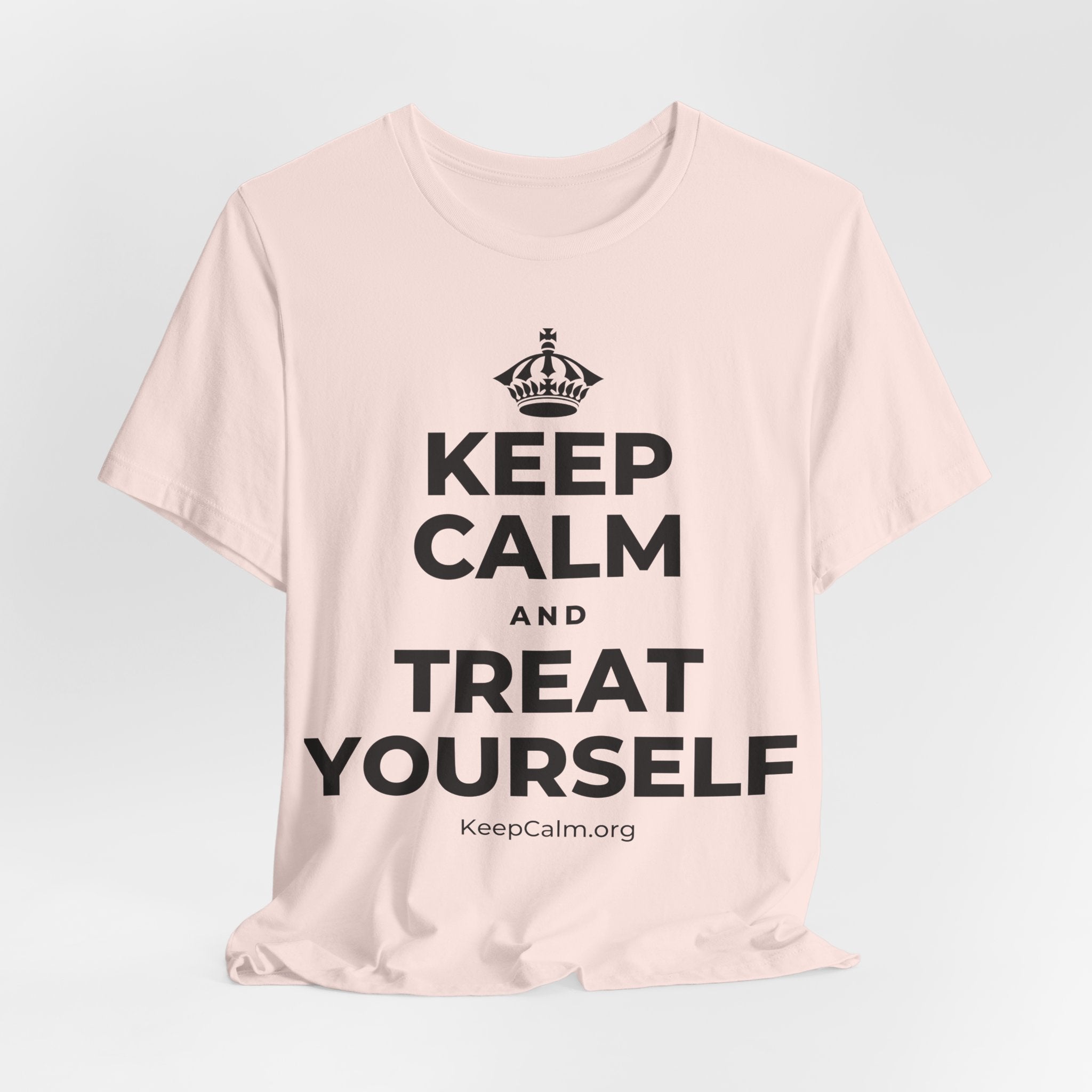 KEEP CALM AND TREAT YOURSELF T-Shirt (Soft Cream–Heather Mauve)