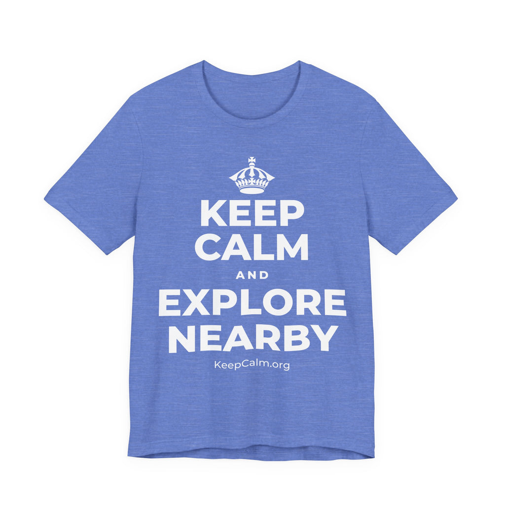KEEP CALM AND EXPLORE NEARBY T-Shirt (Soft Cream–Heather Mauve)