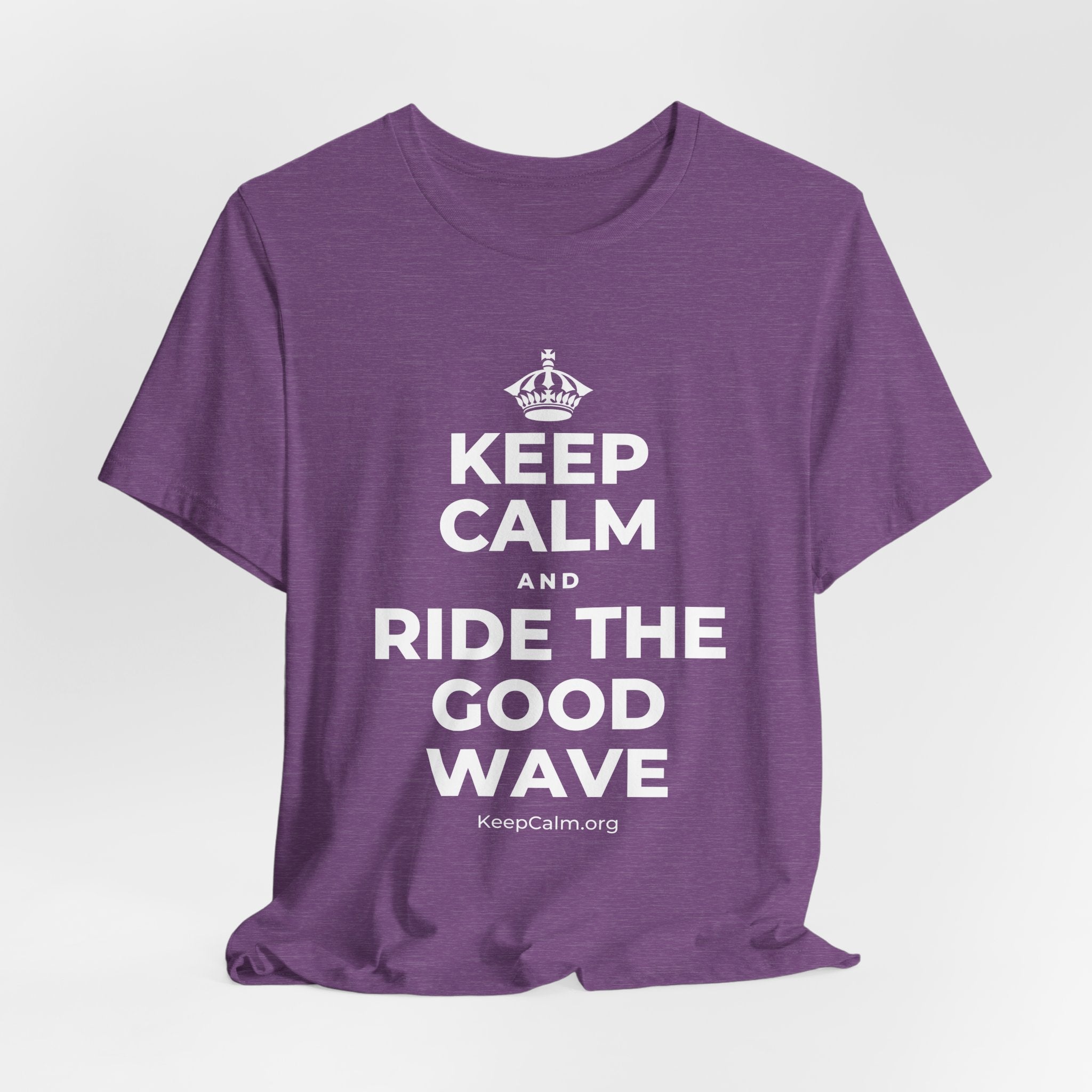 KEEP CALM AND RIDE THE GOOD WAVE T-Shirt (Baby Blue–Silver)