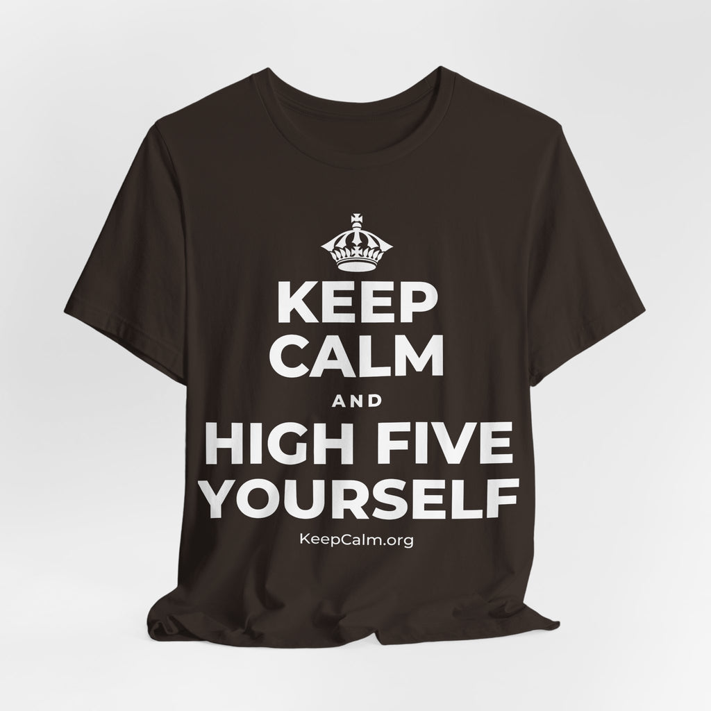 KEEP CALM AND HIGH FIVE YOURSELF T-Shirt (Soft Cream–Heather Mauve)